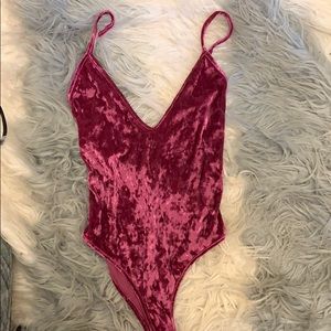 Velvet deep-vee bodysuit